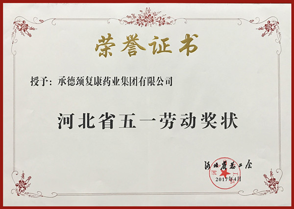 2017年度“河北省五一勞動獎狀”榮譽稱號